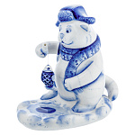 0069028 Гжель Скульптура "КОТ МИХАЛЫЧ РЫБАК" 10*6,5*10 см  Авт.Черновы Л.и В