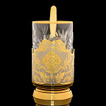 11494  Златоуст ПОДСТАКАННИК с ложкой "ОРНАМЕНТ" позолота, хрусталь, в П/У