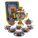 0072579-3л-Нб-орех  Самовар электрический + сервиз на 6 перс "РЯБИНА" 3л в наборе 3 предм.