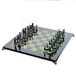 0040656/35*35см  Нат.камень ШАХМАТЫ с фигурами  "Римляне" Змеевик