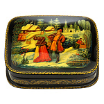 0044934-11*9см  Лаковая миниатюра Палех ШКАТУЛКА "По воду" Белова