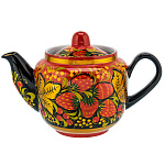 0090312 ХОХЛОМА чайник "КЛУБНИКА"двойной фон  (форма 9) 0,5л