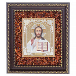 Настенная янтарная икона "Господь Вседержитель" 19х22 см