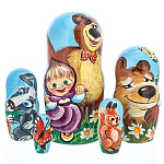 0072144 Сувенир МАТРЕШКА МАША И МЕДВЕДЬ 5 мест 18 см