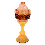 0059841-НП /20см Изделия из янтаря ЯЙЦО пасхальное оплетенное "СЕТКА" на подставке 