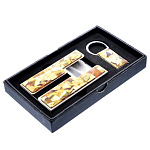  Янтарь НАБОР: Визитница (никель) + брелок,  вставки- янтарь