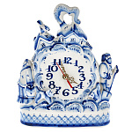 7466 Гжель Часы настольные "ЗИМА"30*24см Авт. Исаев С.В.