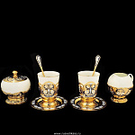 0028734 Златоуст Набор кофейный на 2 п :сахарница, сливочник, Эмаль позолота, в П/У