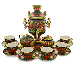 -3л-Срв-шар  СЕРВИЗ с Самоваром  электр."Хохломской. Земляника" 3л, на 6п.16 предм.