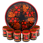 0080312 Хохлома Набор ВОДОЧНЫЙ 6 стопок на подносе