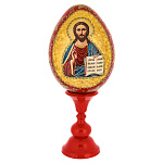 0068836/16 см ЯЙЦО ПАСХАЛЬНОЕ С ЛИКОМ "ВСЕДЕРЖИТЕЛЬ"16/26см на подставке (дерево, роспись)