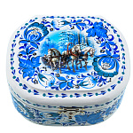 00230491/12*10см Хохлома Шкатулка Хохлома Сюжет ЗИМНЯЯ ТРОЙКА белый фон 12*10см  Р31