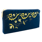 Очечник бархатный с вышивкой "Фиалка". Темно-синий