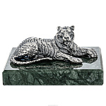 Статуэтка из серебра 925* на каменной подставке "Лежащий тигр"