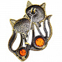 Брошь с янтарной вставкой "Лисички хитрые" (коньячный), фотография 1. Интернет-магазин ЛАВКА ПОДАРКОВ