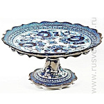 Гжель Тортница "Праздничная" в золоте 32*16см Авт. Алехин С.С. 