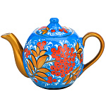0021168 ХОХЛОМА чайник "Рябина " голубой фон  (форма 7) 0,4л