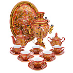  КОМПЛЕКТ Самовар 3л+Сервиз на 6 персон"ЛАНДЫШ",поднос и чайник (фон красный)