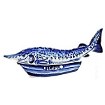 09148 Гжель Икорница "Осетр"  7*23см Авт. Черновы Л.и В. 