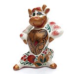 0066330/белый Хохлома СИМВОЛ ГОДА 2021 Бык "Красавчик"7*10 см (фарфор)