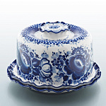 Гжель Блинница в золоте 16*26см Авт Алехин С.С.