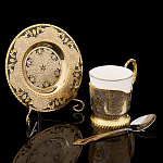 Кофейная пара с позолотой и эмалью "ФСБ". Златоуст