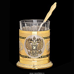 5336-герб Златоуст Подстаканник "Герб РФ" + подставка+ложка, в П/У RAZ 9913