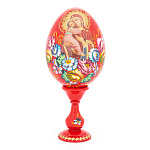 0059752/17,5см-ФЕОДОРОВСКАЯ БМ  ЯЙЦО Пасхальное на подставке Красное Цветы  дерево/лак