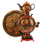 23419-3л-Нб-желудь круглый Самовар Тульский электрический "Земляника" 3л. в наборе 3 предм. 