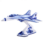 0021697 Гжель СКУЛЬПТУРА "Самолет "МИГ-35" на подставке в асс. авт.Ларин 