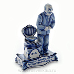 09372 Гжель Скульптура "Киса: Подайте быв. депут. Гос.Думы" выс.16см Авт.Черновы Л.и В  