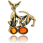 0071522/2866.4 Брошь Коты Сфинксы (коньячный)