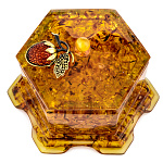 0068537/НП  Изделия из янтаря ШКАТУЛКА шестиугольная  "Малинка" 13*13*9см
