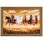 300792 НП- Картина янтарная "БЕГУЩИЕ КОНИ" 60*40 см
