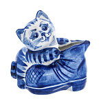 0068983 ГЖЕЛЬ Карандашница "КОТИК С БОТИНКОМ"