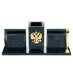 9146/П Нат.камень Письменный набор "Россия" Змеевик (3240)