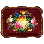 202968/48*37см-Поднос сувенирный "ЦВЕТЫ" (фон бордо)