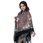 0033644-1671-18/146*146см ПлатокППс "ВЕЧЕР В УСАДЬБЕ"шерсть100%, бахрома -шелк