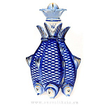 7435 Гжель ШТОФ "Плотва" малый ,  кобальт в золоте  29*19см   ок. 500ml 