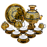 00652211-шар 5Л Самовар электрический + сервиз на 6 персон "КУДРИНА НА ЧЕРНОМ" 