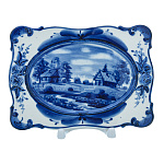 201214 Гжель ТАРЕЛКА декоративная ЛЕТО В ДЕРЕВНЕ , 17*12 см