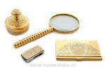 0015665 Златоуст НАБОР "Директорский"малый:флешка,печать,визитница,лупа, позолота, в П/У