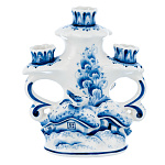 0018840 Гжель Подсвечник "Деревенька" Авт. Исаев С.В.