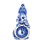 0069077 Гжель Скульптура НОВОГОДНИЙ КРОЛИК-ПОДВЕС высота 9см