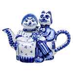 0063353 Гжель ЧАЙНИК "КОТЫ СВИДАНИЕ" кобальт 15*10*20см