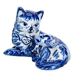 0072924 ГЖЕЛЬ СТАТУЭТКА  КОШКА С  БАБОЧКОЙ в коб 