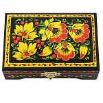 310145/12*8см Хохлома Шкатулка прямоугольная ЦВЕТЫ 12*8*3 см  Н0004