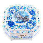 31008/12*11см-углы Хохлома Шкатулка "ЗИМА СЮЖЕТ/ТРОЙКА" Р4 Н 0005