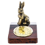 5820 Нат камень Часы "Кролик" Обсидиан , Бронза, Латунь 10,5*8см  