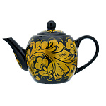0021018 ХОХЛОМА чайник "Золотая кудрина" черный фон (форма 7) 0,7л
